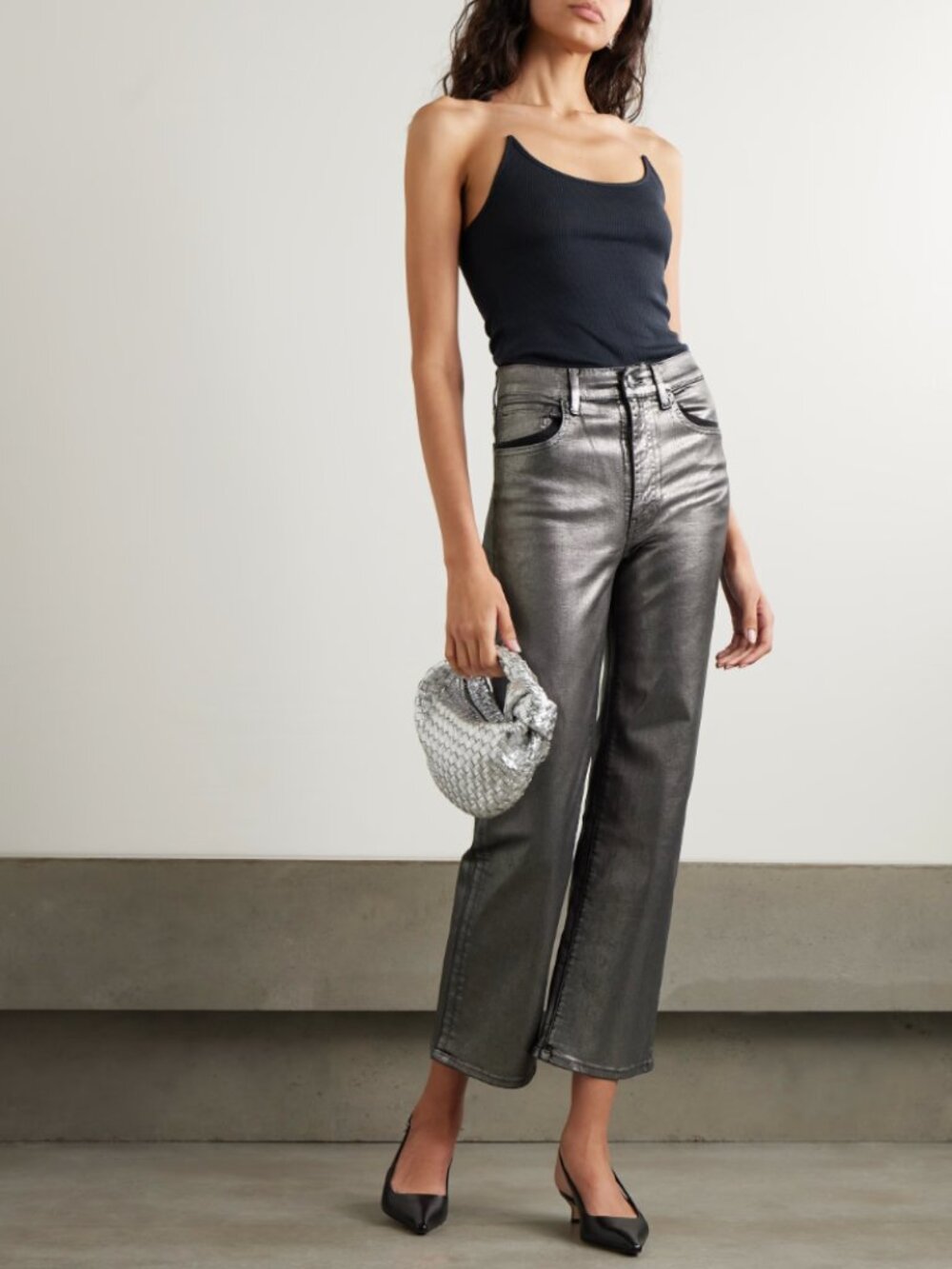 Frame Le Sleek Straight Metallic Coated High Rise Jean Size 29